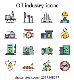 Oil industry icon set in colorline style