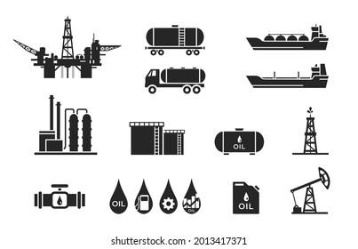 oil industry icon set. fuel production symbol. isolated vector image in flat style