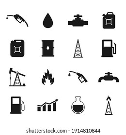 Oil industry icon set. Gasoline symbol. Petroleum sign. Vector isolated on white.