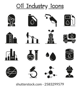 Oil industry icon set in glyph style