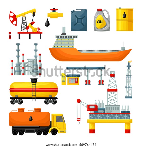 Oil Industry Icons Collection Drilling Rig Stock Vector (Royalty Free ...