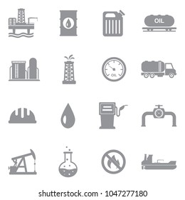 Oil Industry Icons. Gray Flat Design. Vector Illustration.