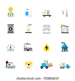 Oil and Industry Icons. Set of Business and Finance Vector Illustration Color Icons Flat Style.