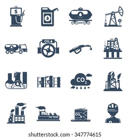 Oil industry icons set with gasoline processing symbols isolated vector illustration
