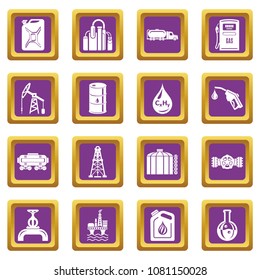 Oil industry icons set vector purple square isolated on white background 