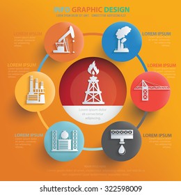 Oil industry info graphic design on yellow background, vector