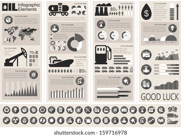 Oil Industry Infographic Elements. Plus Icon Set. Opportunity to Highlight any Country On the World Map. Vector Illustration EPS 10.