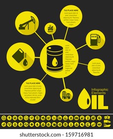 Infografiken der Ölindustrie Plus Icon Set. Möglichkeit, jedes Land auf der Weltkarte zu markieren. Vektorgrafik EPS10.