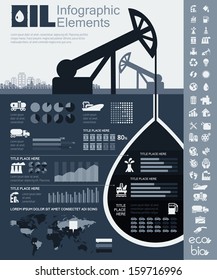 Oil Industry Infographic Elements. Plus Icon Set. Opportunity to Highlight any Country On the World Map. Vector Illustration EPS 10.