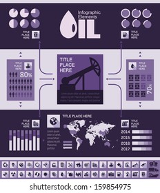 Oil Industry Infographic Elements. Plus Icon Set. Opportunity to Highlight any Country On the World Map. Vector Illustration EPS 10.