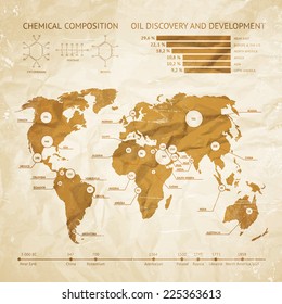 Oil industry infographics over old paper. Vector illustration.