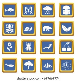 Oil industry items icons set in blue color isolated vector illustration for web and any design