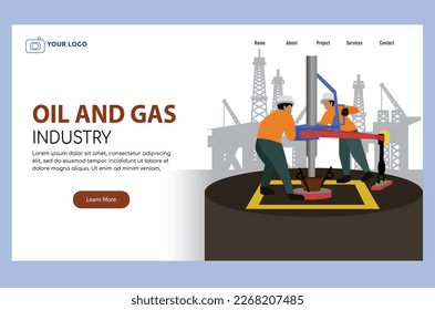 Oil industry landing page website template, Oil and gas industry isometric vector web banner, oil and gas industry website template, mining industry concept background