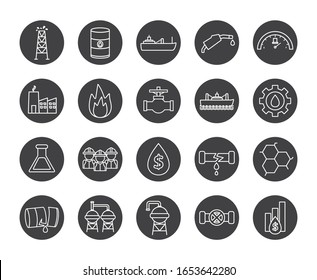 Oil industry line block style icon set design, Gas energy fuel technology power industrial production and petroleum theme Vector illustration