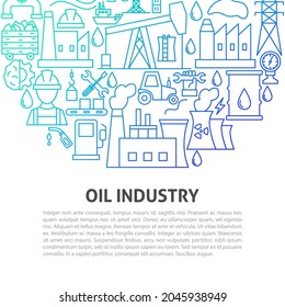Oil Industry Line Concept. Vector Illustration of Outline Design.