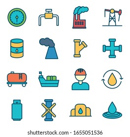 Oil industry line and fill style icon set design, Gas energy fuel technology power industrial production and petroleum theme Vector illustration