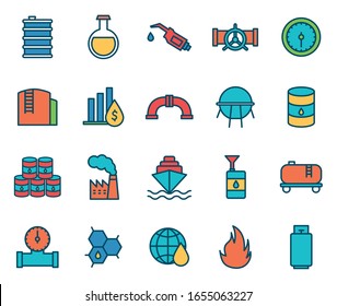 Oil industry line and fill style icon set design, Gas energy fuel technology power industrial production and petroleum theme Vector illustration