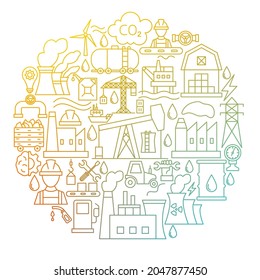 Oil Industry Line Icon Circle Design. Vector Illustration of Outline Poster.