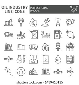 Oil industry line icon set, fuel production symbols collection, vector sketches, logo illustrations, nature resources signs linear pictograms package isolated on white background, eps 10.