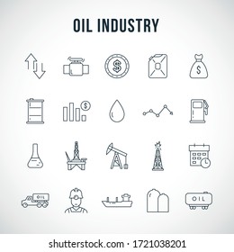 Oil Industry Line Icon Set. Oil Refinery Linear Illustration. Vector Design Template.