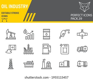 Oil industry line icon set, fuel production collection, vector graphics, logo illustrations, oil industry vector icons, petroleum signs, outline pictograms, editable stroke