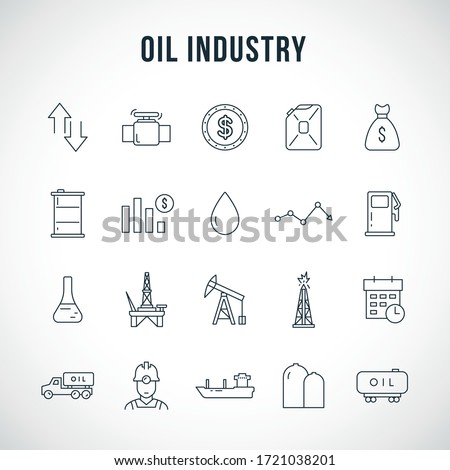 Oil industry line icon set. Oil refinery linear illustration. Vector design template.