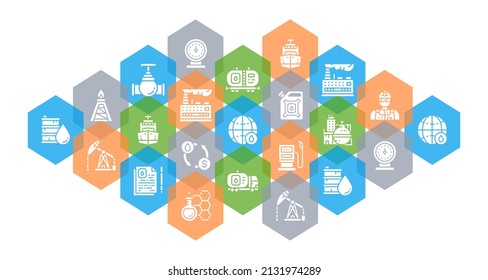 Oil industry line icons banner. Fuel Truck, Engineer, Gasoline, Cargo Ship concept set icon. Flat Vector Illustration.