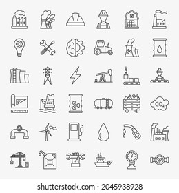 Oil Industry Line Icons Set. Vector Thin Outline Petrol Gas Symbols.