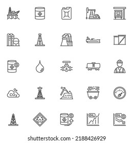 Oil industry line icons set. linear style symbols collection, outline signs pack. Gas and oil vector graphics. Set includes icons as crude oil price, petroleum, gas station, drilling platform, barrel