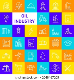 Oil Industry Line Icons. Vector Thin Outline Petrol Symbols.
