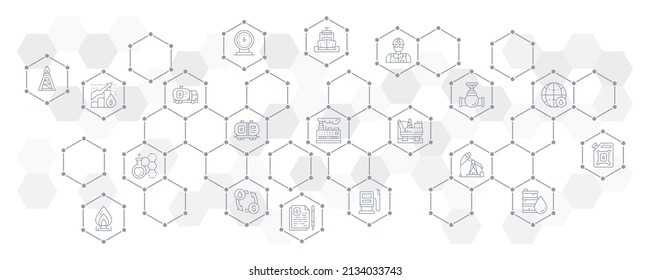 Oil industry line infographic template. Fuel Truck, Engineer, Gasoline, Cargo Ship illustration for web design layout, business banner.