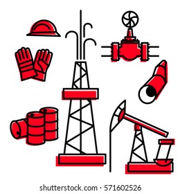Oil industry linear icon set. Oil drilling, refining, production, energy industry. Isolated on white background. Vector illustration.