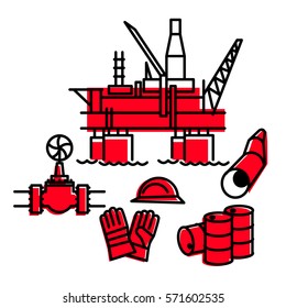 Oil industry linear icon set. Oil drilling, refining, production, energy industry. Isolated on white background. Vector illustration.
