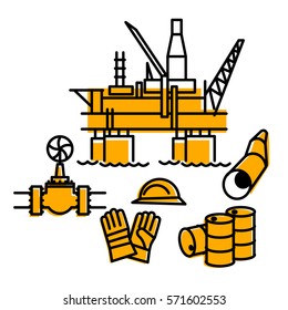 Oil industry linear icon set. Oil drilling, refining, production, energy industry. Isolated on white background. Vector illustration.