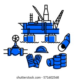 Oil industry linear icon set. Oil drilling, refining, production, energy industry. Isolated on white background. Vector illustration.