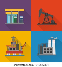 Oil industry modern concept vector design flat set