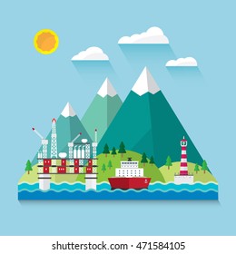 oil industry off shore in flat design