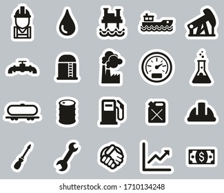 Oil Industry Or Offshore Oil Platform Icons Black & White Sticker Set Big