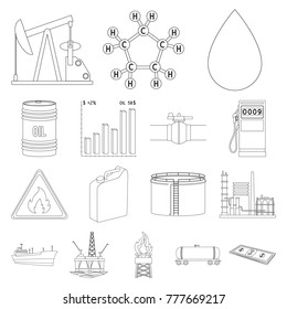 Oil industry outline icons in set collection for design. Equipment and oil production vector symbol stock web illustration.