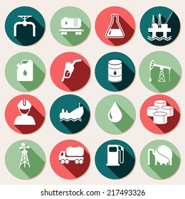 Oil industry petrol and gasoline energy icons set isolated vector illustration