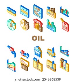 indústria do petróleo ícones de perfuração de petróleo conjunto vetor. pipeline, geologia de reservatório, upstream sísmico, downstream midstream, indústria de petróleo bruto perfuração de petróleo sinais isométricos ilustrações