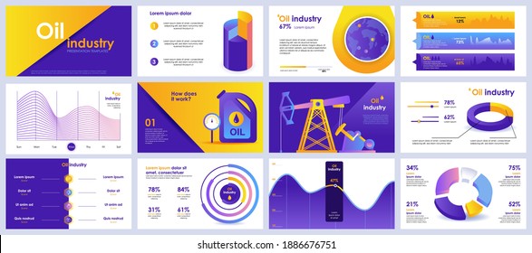 Oil industry presentation slides templates from infographic elements and vector illustration. Can be used for presentation oil industry company, brochure, marketing, annual report, banner, booklet.