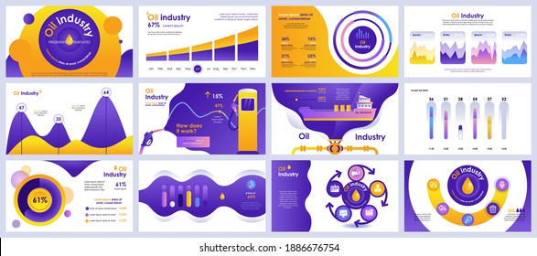 Oil industry presentation slides templates from infographic elements and vector illustration. Can be used for presentation oil industry company, brochure, marketing, annual report, banner, booklet.