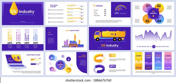 Oil industry presentation slides templates from infographic elements and vector illustration. Can be used for presentation oil industry company, brochure, marketing, annual report, banner, booklet.