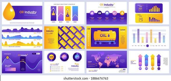 Oil industry presentation slides templates from infographic elements and vector illustration. Can be used for presentation oil industry company, brochure, marketing, annual report, banner, booklet.