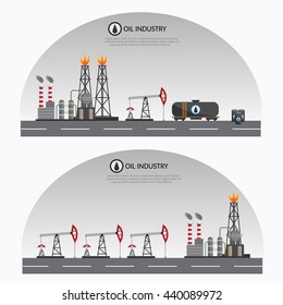 Oil industry processing and transportation infographics set production elements.