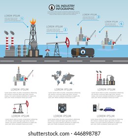 Oil industry processing and transportation infographics set production elements.