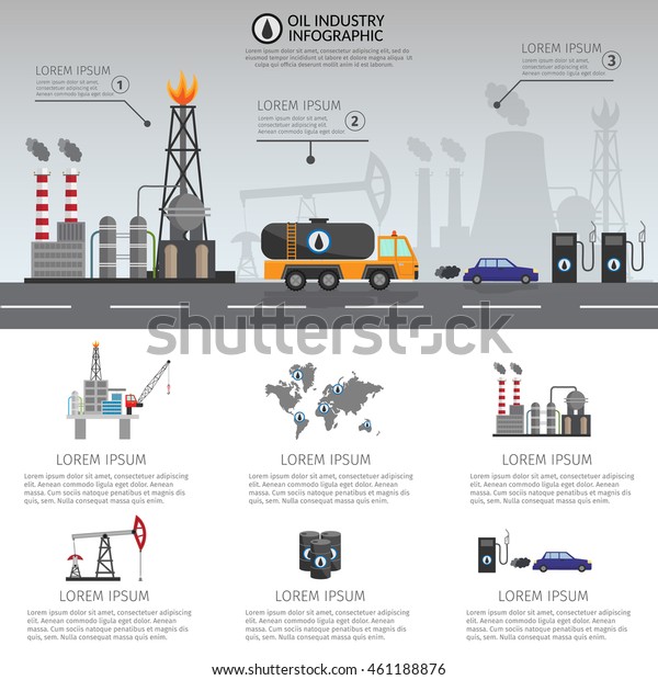 Oil industry processing and transportation infographics set production