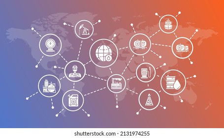 Oil industry promotion icons illustration. Fuel Truck, Engineer, Gasoline, Cargo Ship line icons banner. Vector illustration in line style.