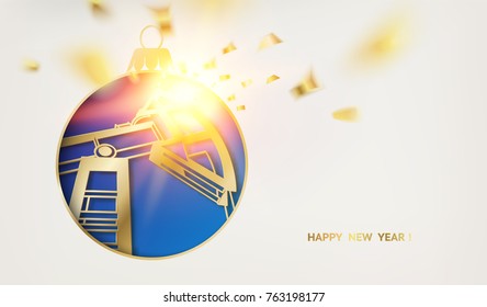 Oil industry pump in the christmas toy, template for your design. Vector illustration.